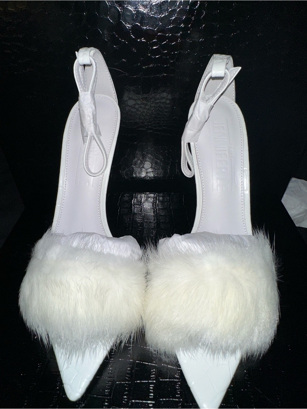 Jennifer Le White Fur and Croc Sandals